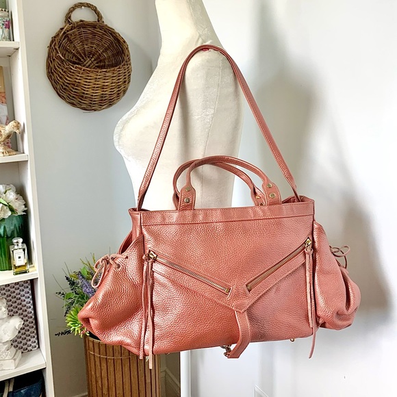 Botkier Metallic Leather Trigger Satchel Shoulder Bag Salmon Pink - Picture 16 of 16